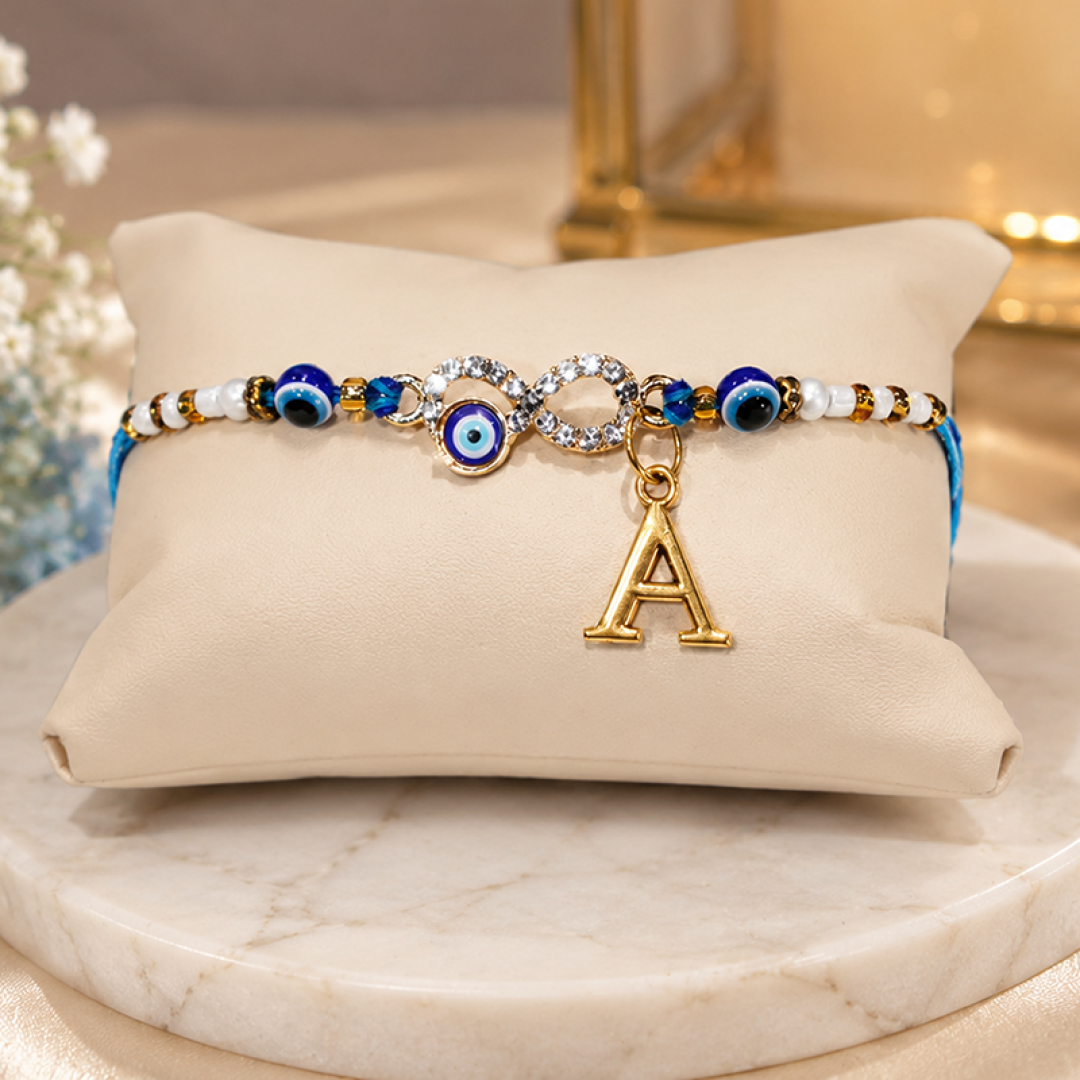 Personalized Evil Eye Infinity Rakhi with Initial