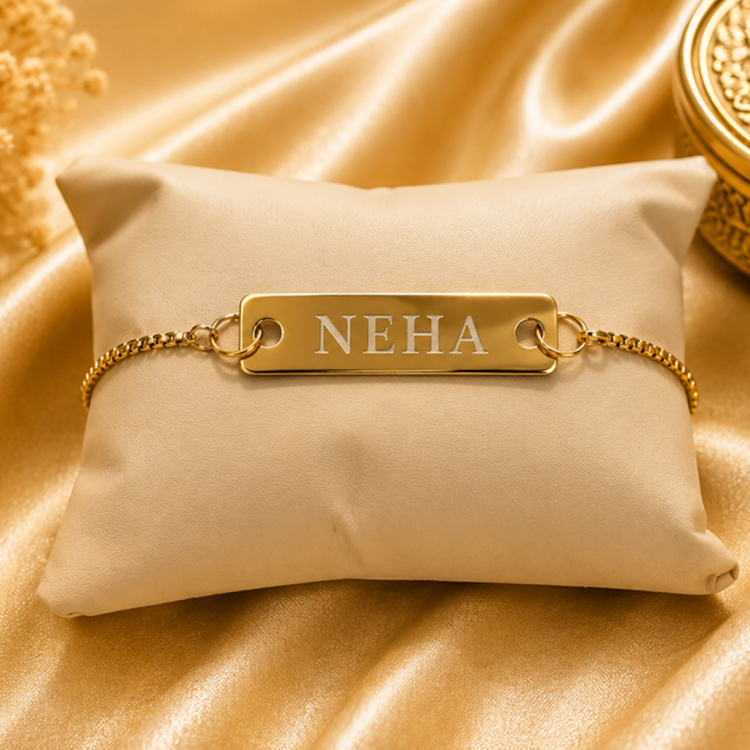 Personalized Golden Name Plate Rakhi for Brother