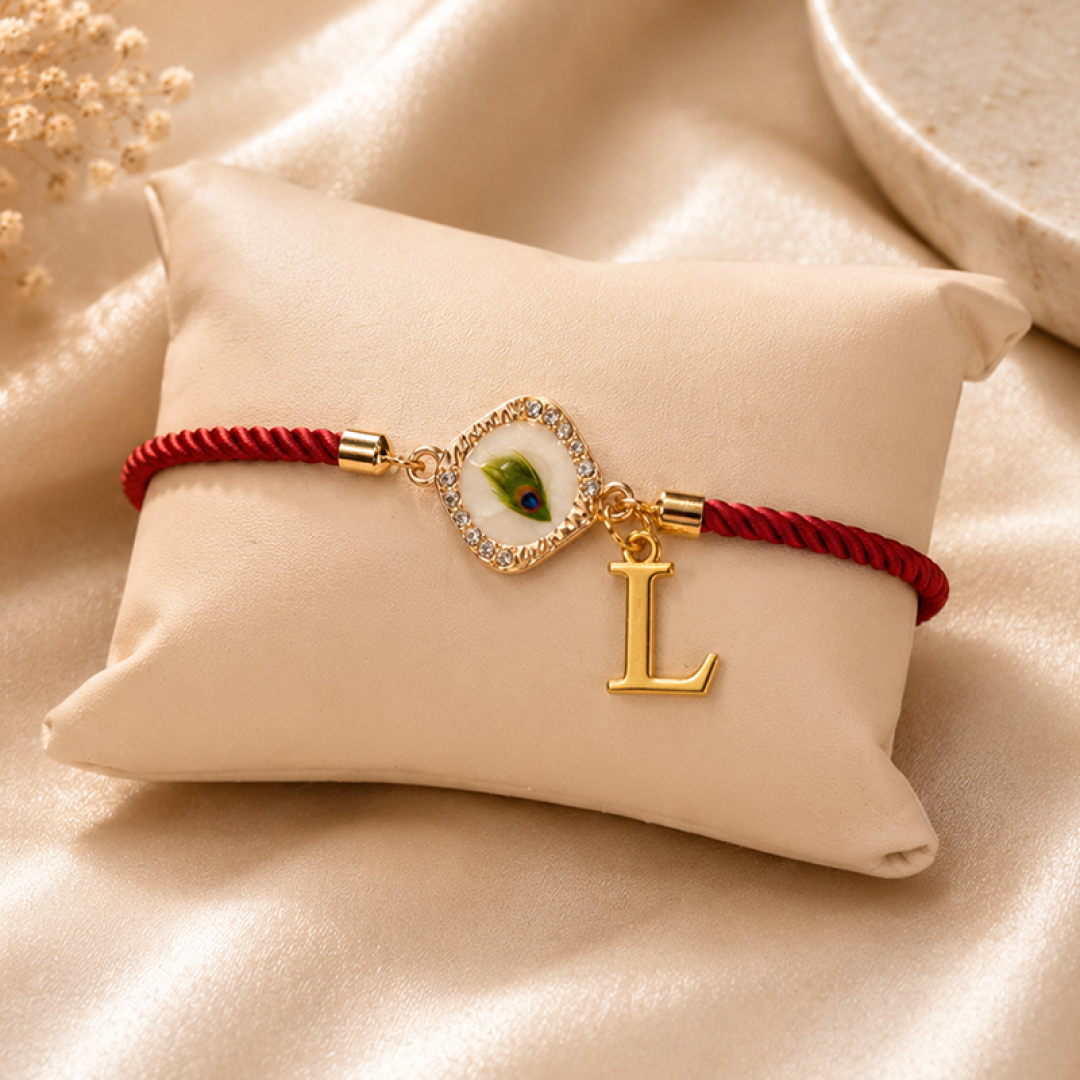 Personalized Peacock Feather Rakhi with Initial