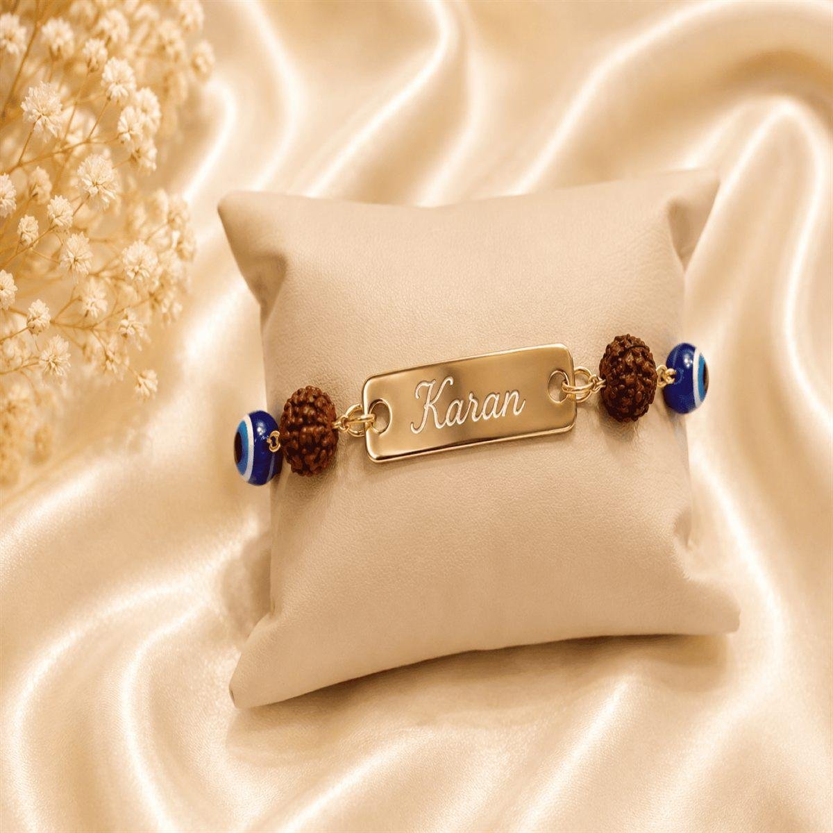 Personalized Rudraksha Evil Eye Bracelet with Name