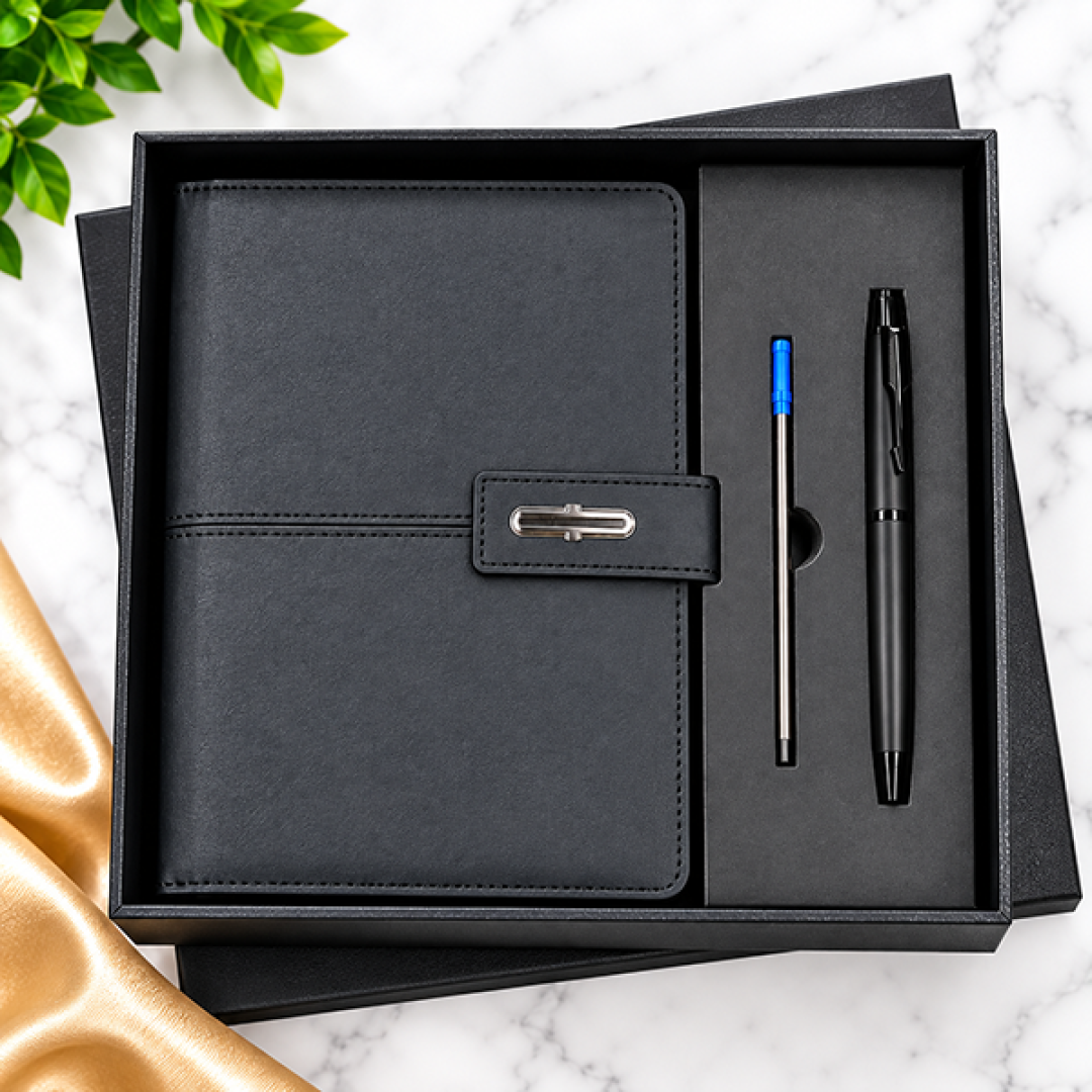 Premium Personalized Black Diary & Pen Gift Set