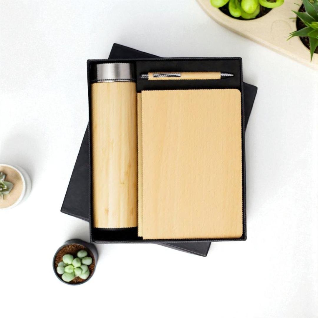 Premium Wooden Corporate Combo – Diary, Pen & Bottle
